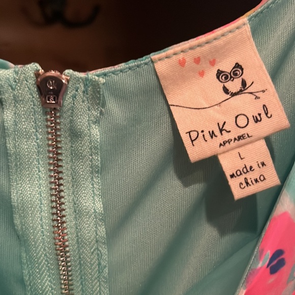 NWOT large fit and flare aqua and pink dress - Picture 4 of 10